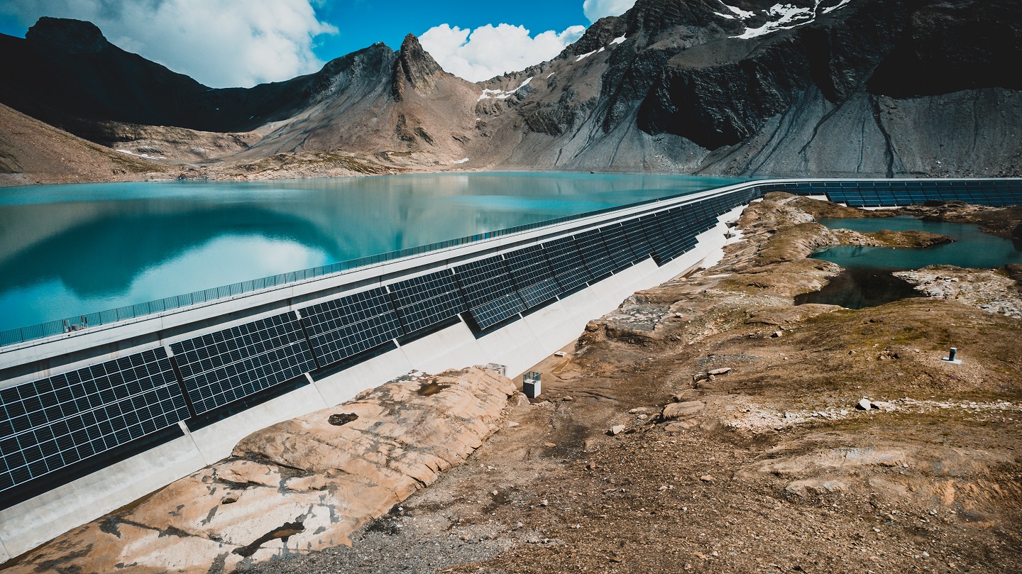 Dam with solar panels