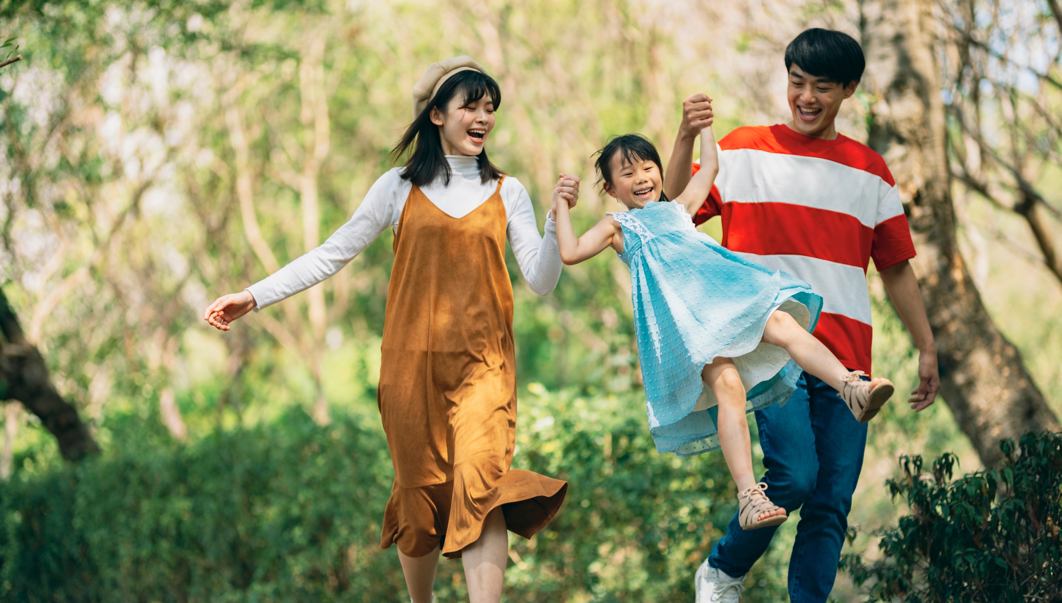 Family in woodland